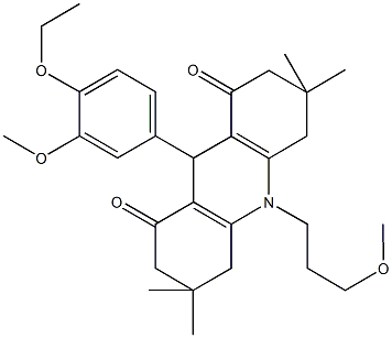 9-(4-ethoxy-3-methoxyphenyl)-10-(3-methoxypropyl)-3,3,6,6-tetramethyl-3,4,6,7,9,10-hexahydro-1,8(2H,5H)-acridinedione 구조식 이미지