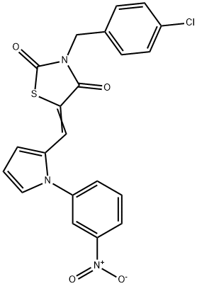 3-(4-chlorobenzyl)-5-[(1-{3-nitrophenyl}-1H-pyrrol-2-yl)methylene]-1,3-thiazolidine-2,4-dione Structure