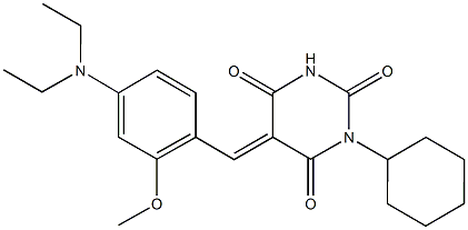 1-cyclohexyl-5-[4-(diethylamino)-2-methoxybenzylidene]-2,4,6(1H,3H,5H)-pyrimidinetrione Structure