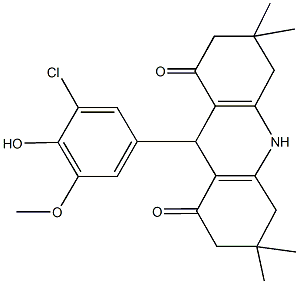 9-(3-chloro-4-hydroxy-5-methoxyphenyl)-3,3,6,6-tetramethyl-3,4,6,7,9,10-hexahydroacridine-1,8(2H,5H)-dione Structure