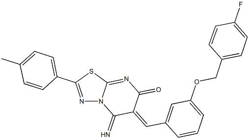 6-{3-[(4-fluorobenzyl)oxy]benzylidene}-5-imino-2-(4-methylphenyl)-5,6-dihydro-7H-[1,3,4]thiadiazolo[3,2-a]pyrimidin-7-one 구조식 이미지