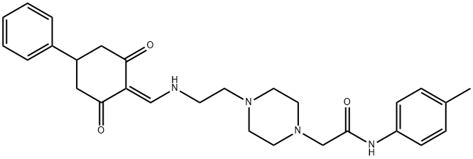 2-[4-(2-{[(2,6-dioxo-4-phenylcyclohexylidene)methyl]amino}ethyl)-1-piperazinyl]-N-(4-methylphenyl)acetamide 구조식 이미지