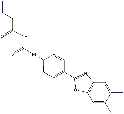 N-butyryl-N'-[4-(5,6-dimethyl-1,3-benzoxazol-2-yl)phenyl]thiourea 구조식 이미지