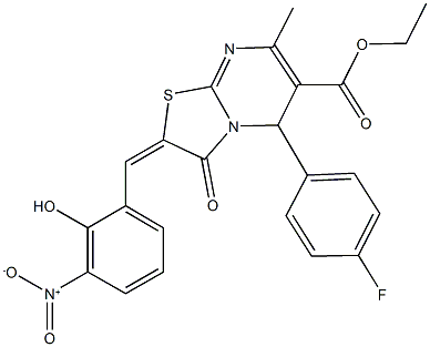 ethyl 5-(4-fluorophenyl)-2-{2-hydroxy-3-nitrobenzylidene}-7-methyl-3-oxo-2,3-dihydro-5H-[1,3]thiazolo[3,2-a]pyrimidine-6-carboxylate Structure