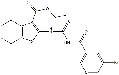 ethyl 2-[({[(5-bromopyridin-3-yl)carbonyl]amino}carbothioyl)amino]-4,5,6,7-tetrahydro-1-benzothiophene-3-carboxylate 구조식 이미지
