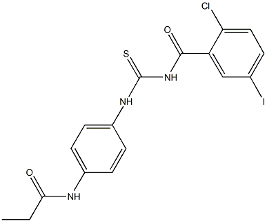 N-[4-({[(2-chloro-5-iodobenzoyl)amino]carbothioyl}amino)phenyl]propanamide 구조식 이미지