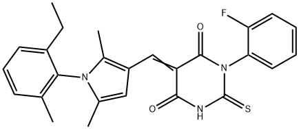 5-{[1-(2-ethyl-6-methylphenyl)-2,5-dimethyl-1H-pyrrol-3-yl]methylene}-1-(2-fluorophenyl)-2-thioxodihydro-4,6(1H,5H)-pyrimidinedione Structure