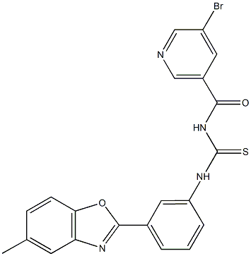 N-[(5-bromopyridin-3-yl)carbonyl]-N'-[3-(5-methyl-1,3-benzoxazol-2-yl)phenyl]thiourea Structure