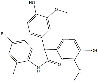 5-bromo-3,3-bis(4-hydroxy-3-methoxyphenyl)-7-methyl-1,3-dihydro-2H-indol-2-one 구조식 이미지