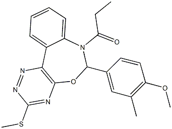 methyl 2-methyl-4-[3-(methylsulfanyl)-7-propionyl-6,7-dihydro[1,2,4]triazino[5,6-d][3,1]benzoxazepin-6-yl]phenyl ether 구조식 이미지