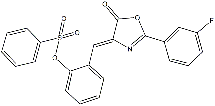 2-[(2-(3-fluorophenyl)-5-oxo-1,3-oxazol-4(5H)-ylidene)methyl]phenyl benzenesulfonate 구조식 이미지