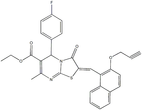 ethyl 5-(4-fluorophenyl)-7-methyl-3-oxo-2-{[2-(2-propynyloxy)-1-naphthyl]methylene}-2,3-dihydro-5H-[1,3]thiazolo[3,2-a]pyrimidine-6-carboxylate Structure