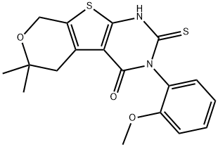 3-(2-methoxyphenyl)-6,6-dimethyl-2-sulfanyl-3,5,6,8-tetrahydro-4H-pyrano[4',3':4,5]thieno[2,3-d]pyrimidin-4-one Structure