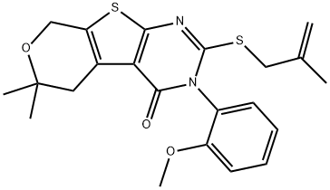 3-(2-methoxyphenyl)-6,6-dimethyl-2-[(2-methylprop-2-enyl)sulfanyl]-3,5,6,8-tetrahydro-4H-pyrano[4',3':4,5]thieno[2,3-d]pyrimidin-4-one 구조식 이미지