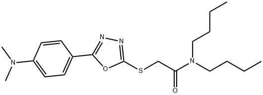 N,N-dibutyl-2-({5-[4-(dimethylamino)phenyl]-1,3,4-oxadiazol-2-yl}sulfanyl)acetamide 구조식 이미지