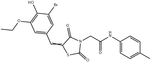 2-[5-(3-bromo-5-ethoxy-4-hydroxybenzylidene)-2,4-dioxo-1,3-thiazolidin-3-yl]-N-(4-methylphenyl)acetamide 구조식 이미지