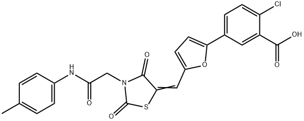 2-chloro-5-[5-({2,4-dioxo-3-[2-oxo-2-(4-toluidino)ethyl]-1,3-thiazolidin-5-ylidene}methyl)-2-furyl]benzoic acid Structure