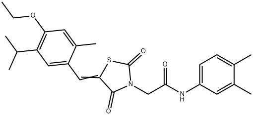 N-(3,4-dimethylphenyl)-2-[5-(4-ethoxy-5-isopropyl-2-methylbenzylidene)-2,4-dioxo-1,3-thiazolidin-3-yl]acetamide 구조식 이미지