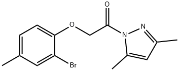 1-[(2-bromo-4-methylphenoxy)acetyl]-3,5-dimethyl-1H-pyrazole 구조식 이미지