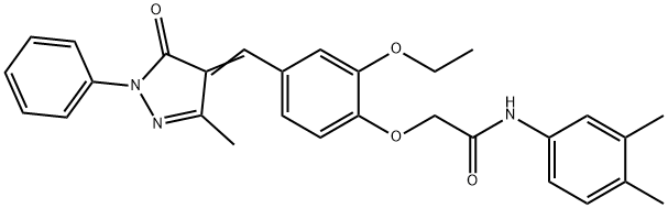 N-(3,4-dimethylphenyl)-2-{2-ethoxy-4-[(3-methyl-5-oxo-1-phenyl-1,5-dihydro-4H-pyrazol-4-ylidene)methyl]phenoxy}acetamide 구조식 이미지