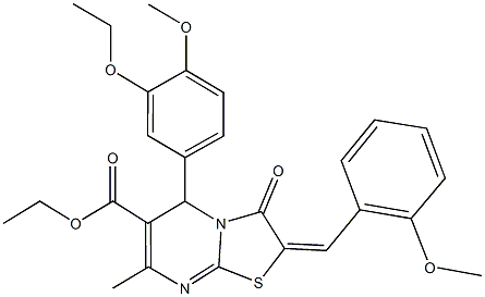 ethyl 5-(3-ethoxy-4-methoxyphenyl)-2-(2-methoxybenzylidene)-7-methyl-3-oxo-2,3-dihydro-5H-[1,3]thiazolo[3,2-a]pyrimidine-6-carboxylate 구조식 이미지