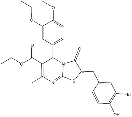 ethyl2-(3-bromo-4-hydroxybenzylidene)-5-(3-ethoxy-4-methoxyphenyl)-7-methyl-3-oxo-2,3-dihydro-5H-[1,3]thiazolo[3,2-a]pyrimidine-6-carboxylate Structure