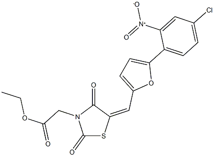 ethyl {5-[(5-{4-chloro-2-nitrophenyl}-2-furyl)methylene]-2,4-dioxo-1,3-thiazolidin-3-yl}acetate Structure
