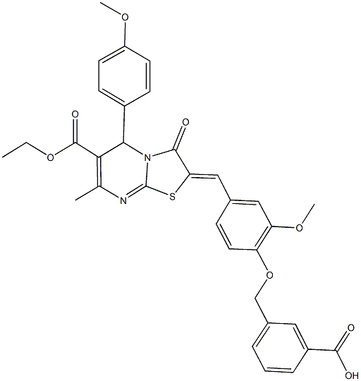3-({4-[(6-(ethoxycarbonyl)-5-(4-methoxyphenyl)-7-methyl-3-oxo-5H-[1,3]thiazolo[3,2-a]pyrimidin-2(3H)-ylidene)methyl]-2-methoxyphenoxy}methyl)benzoic acid Structure