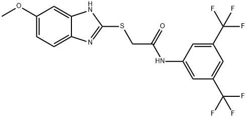 N-[3,5-bis(trifluoromethyl)phenyl]-2-[(5-methoxy-1H-benzimidazol-2-yl)sulfanyl]acetamide 구조식 이미지