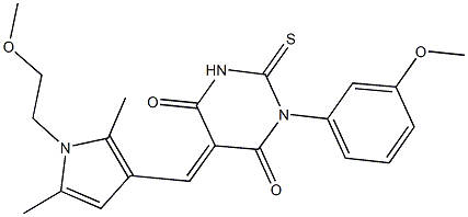 5-{[1-(2-methoxyethyl)-2,5-dimethyl-1H-pyrrol-3-yl]methylene}-1-(3-methoxyphenyl)-2-thioxodihydro-4,6(1H,5H)-pyrimidinedione Structure