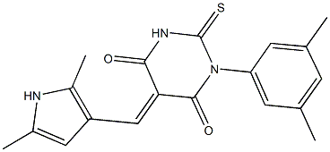 1-(3,5-dimethylphenyl)-5-[(2,5-dimethyl-1H-pyrrol-3-yl)methylene]-2-thioxodihydro-4,6(1H,5H)-pyrimidinedione Structure