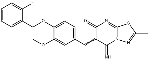 6-{4-[(2-fluorobenzyl)oxy]-3-methoxybenzylidene}-5-imino-2-methyl-5,6-dihydro-7H-[1,3,4]thiadiazolo[3,2-a]pyrimidin-7-one 구조식 이미지