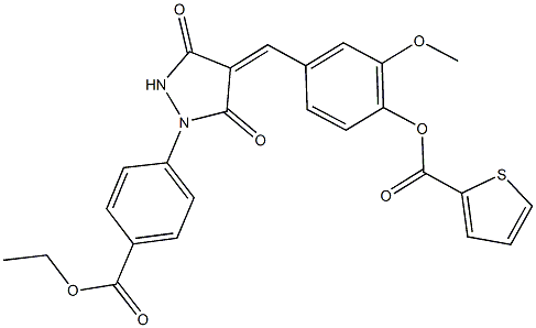 4-({1-[4-(ethoxycarbonyl)phenyl]-3,5-dioxo-4-pyrazolidinylidene}methyl)-2-methoxyphenyl 2-thiophenecarboxylate Structure