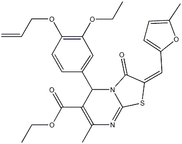 ethyl 5-[4-(allyloxy)-3-ethoxyphenyl]-7-methyl-2-[(5-methyl-2-furyl)methylene]-3-oxo-2,3-dihydro-5H-[1,3]thiazolo[3,2-a]pyrimidine-6-carboxylate 구조식 이미지