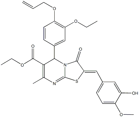 ethyl 5-[4-(allyloxy)-3-ethoxyphenyl]-2-(3-hydroxy-4-methoxybenzylidene)-7-methyl-3-oxo-2,3-dihydro-5H-[1,3]thiazolo[3,2-a]pyrimidine-6-carboxylate 구조식 이미지