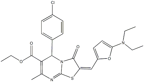 ethyl 5-(4-chlorophenyl)-2-{[5-(diethylamino)-2-furyl]methylene}-7-methyl-3-oxo-2,3-dihydro-5H-[1,3]thiazolo[3,2-a]pyrimidine-6-carboxylate 구조식 이미지