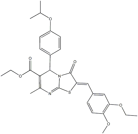 ethyl 2-(3-ethoxy-4-methoxybenzylidene)-5-(4-isopropoxyphenyl)-7-methyl-3-oxo-2,3-dihydro-5H-[1,3]thiazolo[3,2-a]pyrimidine-6-carboxylate 구조식 이미지