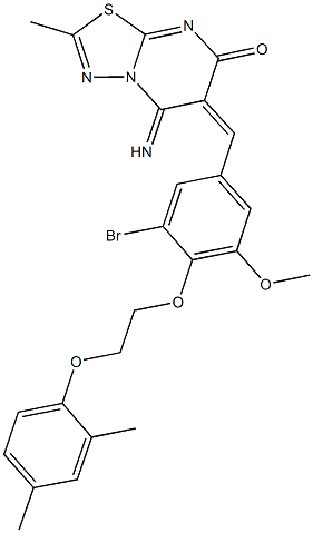 6-{3-bromo-4-[2-(2,4-dimethylphenoxy)ethoxy]-5-methoxybenzylidene}-5-imino-2-methyl-5,6-dihydro-7H-[1,3,4]thiadiazolo[3,2-a]pyrimidin-7-one 구조식 이미지