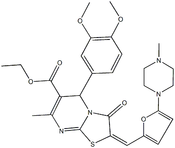 ethyl 5-(3,4-dimethoxyphenyl)-7-methyl-2-{[5-(4-methyl-1-piperazinyl)-2-furyl]methylene}-3-oxo-2,3-dihydro-5H-[1,3]thiazolo[3,2-a]pyrimidine-6-carboxylate 구조식 이미지