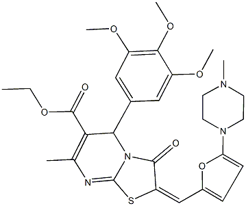 ethyl 7-methyl-2-{[5-(4-methyl-1-piperazinyl)-2-furyl]methylene}-3-oxo-5-(3,4,5-trimethoxyphenyl)-2,3-dihydro-5H-[1,3]thiazolo[3,2-a]pyrimidine-6-carboxylate 구조식 이미지