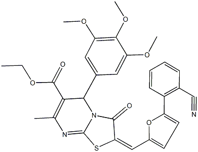 ethyl 2-{[5-(2-cyanophenyl)-2-furyl]methylene}-7-methyl-3-oxo-5-(3,4,5-trimethoxyphenyl)-2,3-dihydro-5H-[1,3]thiazolo[3,2-a]pyrimidine-6-carboxylate 구조식 이미지