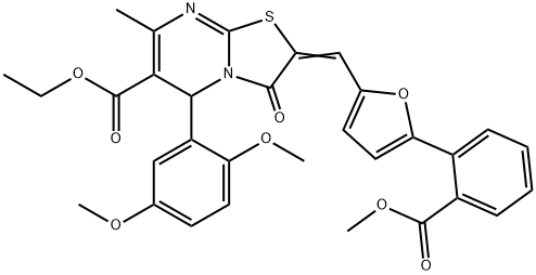 ethyl 5-(2,5-dimethoxyphenyl)-2-({5-[2-(methoxycarbonyl)phenyl]-2-furyl}methylene)-7-methyl-3-oxo-2,3-dihydro-5H-[1,3]thiazolo[3,2-a]pyrimidine-6-carboxylate 구조식 이미지