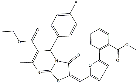 ethyl 5-(4-fluorophenyl)-2-({5-[2-(methoxycarbonyl)phenyl]-2-furyl}methylene)-7-methyl-3-oxo-2,3-dihydro-5H-[1,3]thiazolo[3,2-a]pyrimidine-6-carboxylate Structure