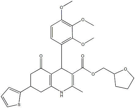 tetrahydro-2-furanylmethyl 2-methyl-5-oxo-7-(2-thienyl)-4-(2,3,4-trimethoxyphenyl)-1,4,5,6,7,8-hexahydro-3-quinolinecarboxylate 구조식 이미지