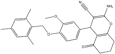 2-amino-4-[4-(mesitylmethoxy)-3-methoxyphenyl]-5-oxo-5,6,7,8-tetrahydro-4H-chromene-3-carbonitrile 구조식 이미지