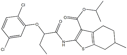 isopropyl 2-{[2-(2,5-dichlorophenoxy)butanoyl]amino}-6-methyl-4,5,6,7-tetrahydro-1-benzothiophene-3-carboxylate Structure