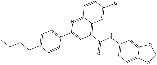 N-(1,3-benzodioxol-5-yl)-6-bromo-2-(4-butylphenyl)-4-quinolinecarboxamide 구조식 이미지