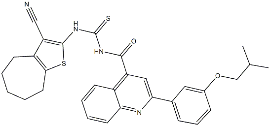N-(3-cyano-5,6,7,8-tetrahydro-4H-cyclohepta[b]thien-2-yl)-N'-{[2-(3-isobutoxyphenyl)-4-quinolinyl]carbonyl}thiourea 구조식 이미지