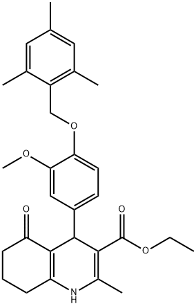 ethyl 4-[4-(mesitylmethoxy)-3-methoxyphenyl]-2-methyl-5-oxo-1,4,5,6,7,8-hexahydro-3-quinolinecarboxylate 구조식 이미지