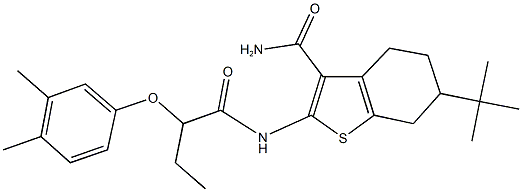 6-tert-butyl-2-{[2-(3,4-dimethylphenoxy)butanoyl]amino}-4,5,6,7-tetrahydro-1-benzothiophene-3-carboxamide 구조식 이미지